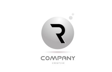 R 3d grey sphere alphabet letter logo icon design with dot. Creative template for company and business
