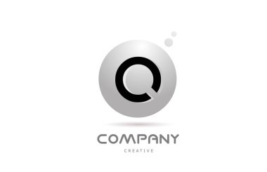Q 3d grey sphere alphabet letter logo icon design with dot. Creative template for company and business