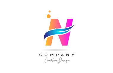 pink bubbles N alphabet letter logo icon with blue swoosh. Creative template for business and company