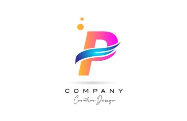 pink bubbles P alphabet letter logo icon with blue swoosh. Creative template for business and company