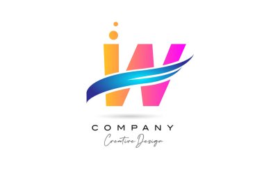 pink bubbles W alphabet letter logo icon with blue swoosh. Creative template for business and company