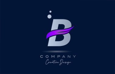 B purple alphabet letter logo icon with pink swoosh. Creative template for company and business