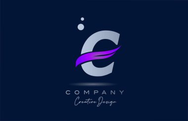 C purple alphabet letter logo icon with pink swoosh. Creative template for company and business
