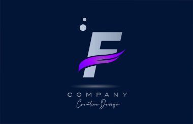 F purple alphabet letter logo icon with pink swoosh. Creative template for company and business