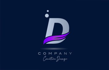D purple alphabet letter logo icon with pink swoosh. Creative template for company and business