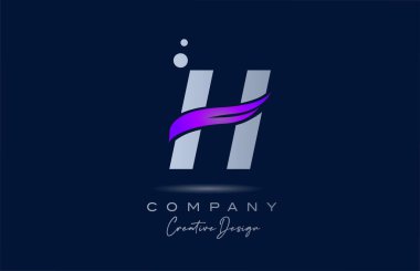 H purple alphabet letter logo icon with pink swoosh. Creative template for company and business