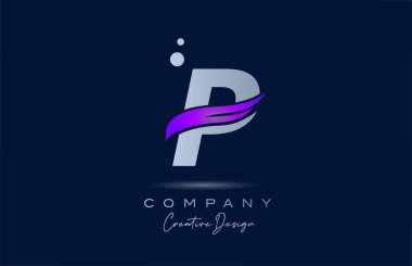 P purple alphabet letter logo icon with pink swoosh. Creative template for company and business