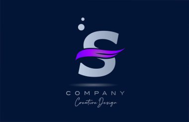 S purple alphabet letter logo icon with pink swoosh. Creative template for company and business