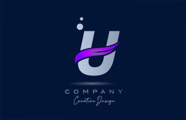 U purple alphabet letter logo icon with pink swoosh. Creative template for company and business