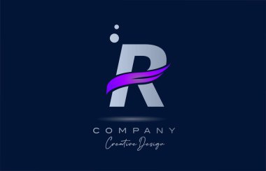 R purple alphabet letter logo icon with pink swoosh. Creative template for company and business