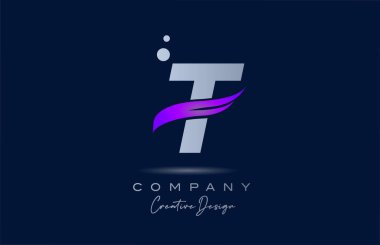 T purple alphabet letter logo icon with pink swoosh. Creative template for company and business