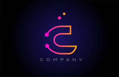 C dot line alphabet letter logo icon design. Creative template for company and business in pink yellow color