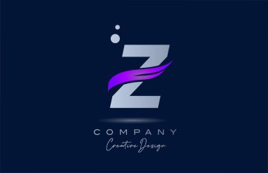 Z purple alphabet letter logo icon with pink swoosh. Creative template for company and business