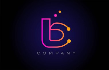 B dot line alphabet letter logo icon design. Creative template for company and business in pink yellow color