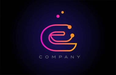 E dot line alphabet letter logo icon design. Creative template for company and business in pink yellow color