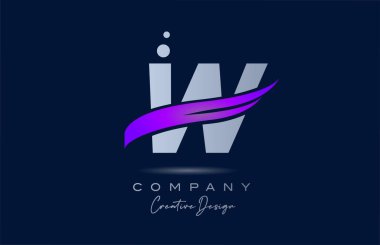 W purple alphabet letter logo icon with pink swoosh. Creative template for company and business