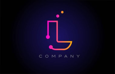 L dot line alphabet letter logo icon design. Creative template for company and business in pink yellow color