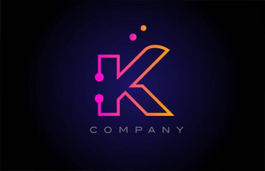 K dot line alphabet letter logo icon design. Creative template for company and business in pink yellow color