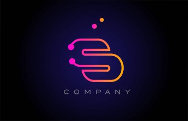 S dot line alphabet letter logo icon design. Creative template for company and business in pink yellow color