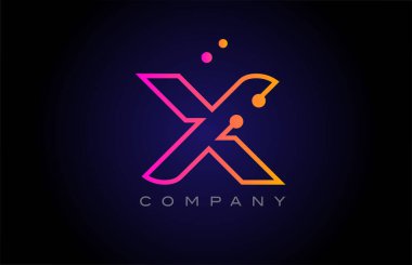 X dot line alphabet letter logo icon design. Creative template for company and business in pink yellow color