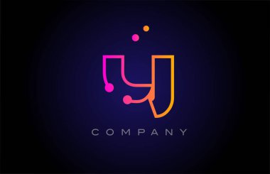 Y dot line alphabet letter logo icon design. Creative template for company and business in pink yellow color