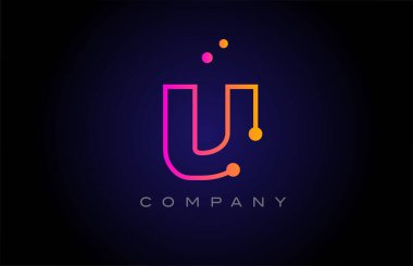 V dot line alphabet letter logo icon design. Creative template for company and business in pink yellow color