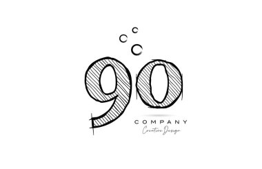 hand drawing number 90 logo icon design for company template or business. Creative logotype in pencil style