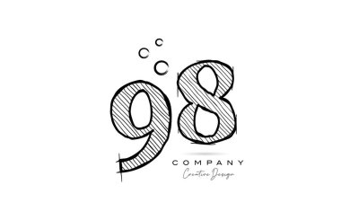 hand drawing number 98 logo icon design for company template or business. Creative logotype in pencil style