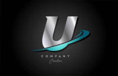 Gümüş metal alfabe harfli simge dizaynı. Swoosh ile. İş ve şirket için yaratıcı şablon