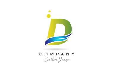 Yeşil D alfabesi harf logosu simgesi ile Swoosh. İş ve şirket için yaratıcı şablon