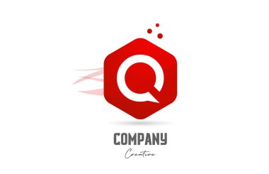 Q kırmızı altıgen harfli alfabe simgesi tasarımı. Şirket ve iş için yaratıcı şablon