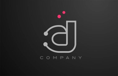 Pembe noktalı gri D harfli alfabe simgesi tasarımı. Şirket ve iş için yaratıcı şablon