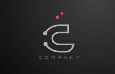 Pembe noktalı gri C alfabesi harfi simge tasarımı. Şirket ve iş için yaratıcı şablon