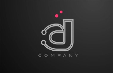 Pembe gri çizgi D alfabe harfi logo ikonu dizaynı nokta ile. İş ve şirket için yaratıcı şablon
