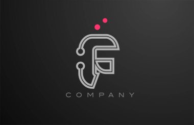 Pembe gri çizgi F alfabesi harfi logo ikonu dizaynı nokta ile. İş ve şirket için yaratıcı şablon