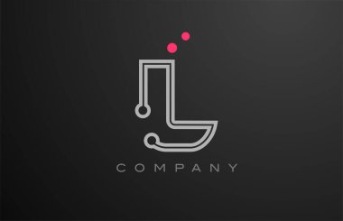Pembe gri çizgi L alfabesi harfi logo simgesi dizaynı. Noktalı. İş ve şirket için yaratıcı şablon