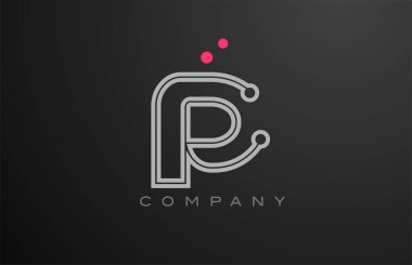 Pembe gri çizgi P alfabe harfi logo ikonu dizaynı nokta ile. İş ve şirket için yaratıcı şablon