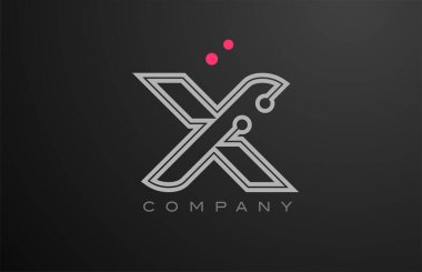 Pembe gri çizgi X alfabe harfi logo ikonu dizaynı nokta ile. İş ve şirket için yaratıcı şablon