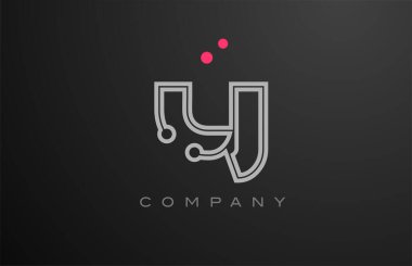 Pembe gri çizgi Y alfabesi harfi logo ikonu dizaynı nokta ile. İş ve şirket için yaratıcı şablon