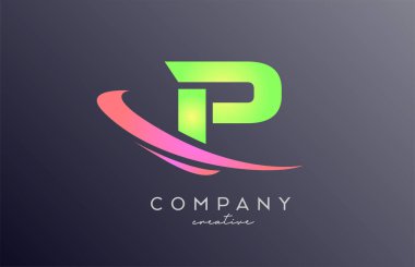 Yeşil Pembe P alfabesi harf logosu simgesi. Şirket ve iş dünyası için yaratıcı şablon tasarımı