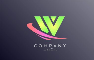yeşil pembe W alfabesi harf logosu simgesi ile Swoosh. Şirket ve iş dünyası için yaratıcı şablon tasarımı