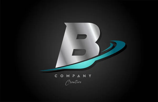 シルバーメタルブルーBアルファベット文字ロゴアイコンデザインとスウッシュ ビジネスと会社のための創造的なテンプレート — ストックベクタ
