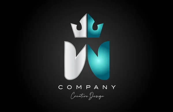 Blå Grå Alfabet Bokstav Logotyp Ikon Design Kreativ Krona Kung — Stock vektor