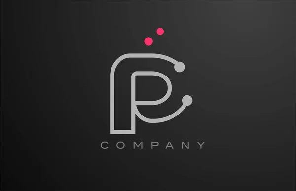 グレーのPアルファベット文字のロゴのアイコンのデザインピンクのドット 会社とビジネスのための創造的なテンプレート — ストックベクタ