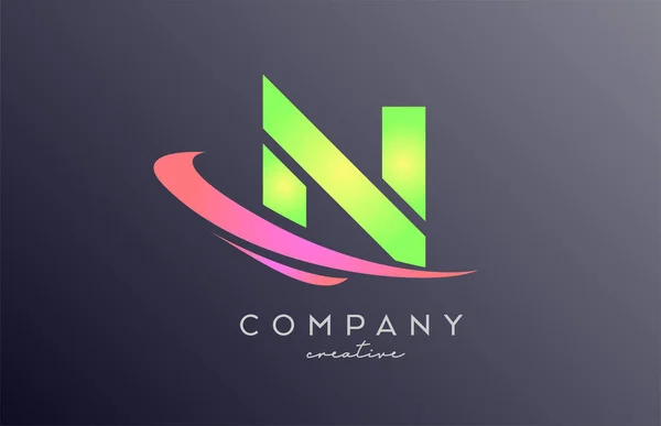 緑のピンクのNアルファベットの文字のロゴのアイコン 会社とビジネスのための創造的なテンプレートデザイン — ストックベクタ