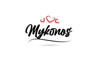 Mykonos Avrupa şehri tipografi sözcüğü aşk tarzında. El yazısı. Modern hat metni
