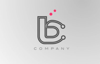 Pembe gri B alfabesi harfi logo simgesi dizaynı, satır ve noktalı. Şirket ve iş için yaratıcı şablon