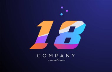 Noktalı 18 numaralı renkli logo simgesi. Bir işletme veya şirket için sarı mavi pembe şablon tasarımı
