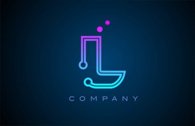 L alfabesi harfi logo tasarımı pembe mavi renk ve noktalar. Şirket ve iş için yaratıcı şablon