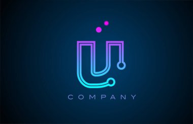 Pembe mavi renkli ve noktalı V alfabesi harfi logo tasarımı. Şirket ve iş için yaratıcı şablon